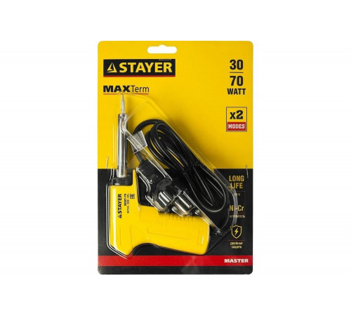 STAYER 30/70 Вт, 220 В, конус, двухкомпонентная рукоятка, электропаяльник Maxterm 55307-70 Master STAYER 30/70 Вт, 220 В, конус, двухкомпонентная рукоятка, электропаяльник Maxterm 55307-70 Master
