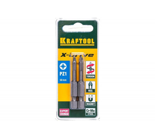 KRAFTOOL PZ1, 50 мм, 2 шт., кованые профессиональные биты X-DRIVE 26123-1-50-2 KRAFTOOL PZ1, 50 мм, 2 шт., кованые профессиональные биты X-DRIVE 26123-1-50-2