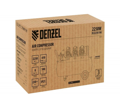 Компрессор DENZEL DLS 2250/100, 2250 Вт, 3х750, 100 л, 410 л/мин блок упр// Denzel Компрессор DENZEL DLS 2250/100, 2250 Вт, 3х750, 100 л, 410 л/мин блок упр// Denzel