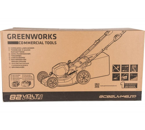 Самоходная бесщеточная аккумуляторная газонокосилка Greenworks 82V 2502507 Самоходная бесщеточная аккумуляторная газонокосилка Greenworks 82V 2502507