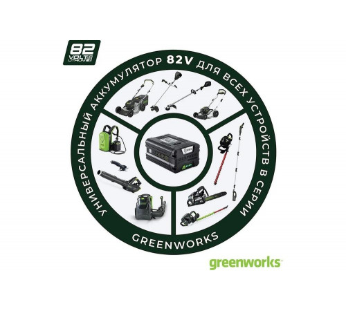 Самоходная бесщеточная аккумуляторная газонокосилка Greenworks 82V 2502507 Самоходная бесщеточная аккумуляторная газонокосилка Greenworks 82V 2502507