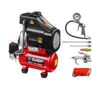 Безмасляный воздушный компрессор ЗУБР набор аксессуаров, 200 л/мин, 6 л ресивер, 1500 Вт КП-200-6 Н6