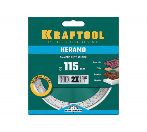 KRAFTOOL Ø 115Х22.2 мм, алмазный, сплошной, по керамограниту, керамической плитке диск отрезной KERAMO 36684-115 KRAFTOOL Ø 115Х22.2 мм, алмазный, сплошной, по керамограниту, керамической плитке диск отрезной KERAMO 36684-115