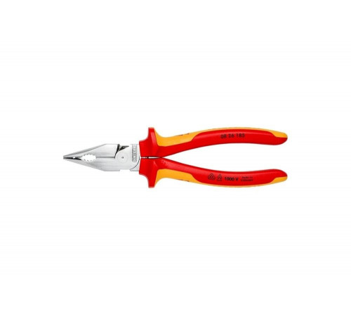 Комбинированные остроконечные плоскогубцы KNIPEX с удлинёнными губками, длина 185 мм, хром, 2-комп диэлектрические ручки KN-0826185 Комбинированные остроконечные плоскогубцы KNIPEX с удлинёнными губками, длина 185 мм, хром, 2-комп диэлектрические ручки KN-0826185