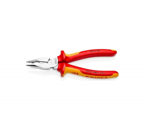 Комбинированные остроконечные плоскогубцы KNIPEX с удлинёнными губками, длина 185 мм, хром, 2-комп диэлектрические ручки KN-0826185 Комбинированные остроконечные плоскогубцы KNIPEX с удлинёнными губками, длина 185 мм, хром, 2-комп диэлектрические ручки KN-0826185