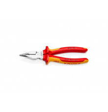 Комбинированные остроконечные плоскогубцы KNIPEX с удлинёнными губками, длина 185 мм, хром, 2-комп диэлектрические ручки KN-0826185