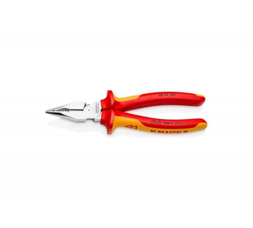 Комбинированные остроконечные плоскогубцы KNIPEX с удлинёнными губками, длина 185 мм, хром, 2-комп диэлектрические ручки KN-0826185 Комбинированные остроконечные плоскогубцы KNIPEX с удлинёнными губками, длина 185 мм, хром, 2-комп диэлектрические ручки KN-0826185