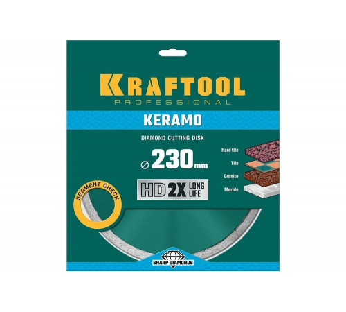 KRAFTOOL Ø 230Х22.2 мм, алмазный, сплошной, по керамограниту, керамической плитке диск отрезной KERAMO 36684-230 KRAFTOOL Ø 230Х22.2 мм, алмазный, сплошной, по керамограниту, керамической плитке диск отрезной KERAMO 36684-230