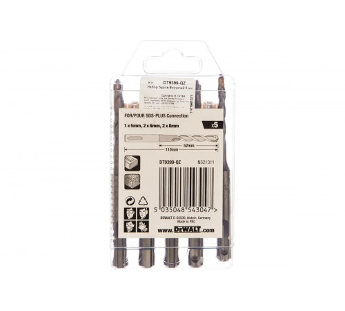 Набор буров SDS-plus Extreme2, 5 шт. (5, 6, 8 мм) DEWALT DT9399