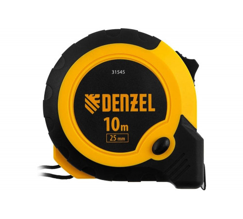 Рулетка Denzel 10 м, 25 мм, двухкомпонентный корпус, кнопка-пауза 31545 Рулетка Denzel 10 м, 25 мм, двухкомпонентный корпус, кнопка-пауза 31545