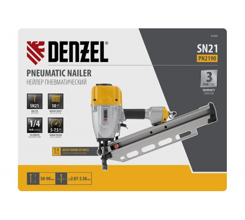 Пневматический нейлер Denzel pn2190 для гвоздей sn21 от 50 до 90 мм 57429 Пневматический нейлер Denzel pn2190 для гвоздей sn21 от 50 до 90 мм 57429