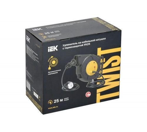 Удлинитель IEK Twist катушка ук25 1место, 2p+pe/25м+2м, 3x1,5мм2, автосмотка TW-KP27-16-01-25-02 Удлинитель IEK Twist катушка ук25 1место, 2p+pe/25м+2м, 3x1,5мм2, автосмотка TW-KP27-16-01-25-02