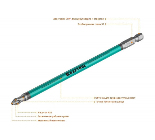 KRAFTOOL PH2, 150 мм, 5 шт., Cr-Mo сталь, биты Optimum Line 26122-2-150-5 KRAFTOOL PH2, 150 мм, 5 шт., Cr-Mo сталь, биты Optimum Line 26122-2-150-5