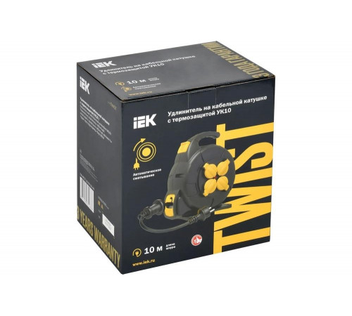 Удлинитель IEK Twist катушка ук10 2p+pe/10м, 3x1,5мм2, КГ, автосмотка, ip44 TW-KP27-16-04-10-44 Удлинитель IEK Twist катушка ук10 2p+pe/10м, 3x1,5мм2, КГ, автосмотка, ip44 TW-KP27-16-04-10-44