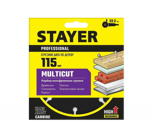 Диск отрезной по дереву для УШМ STAYER MultiCut 115х22.2мм 36860-115