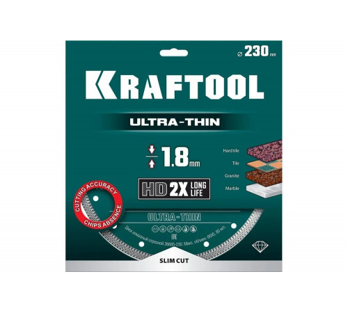 Ультратонкий алмазный диск Ultra-Thin 230x25.4/22.2x1.8 мм KRAFTOOL 36685-230 Ультратонкий алмазный диск Ultra-Thin 230x25.4/22.2x1.8 мм KRAFTOOL 36685-230
