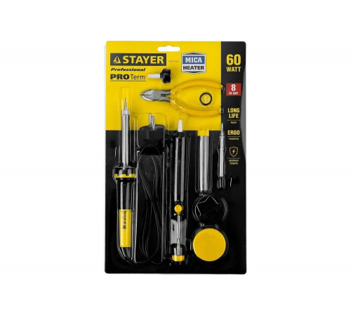 STAYER 60 Вт, 8 предметов, набор для паяльных работ Proterm 55314-60-H8 Professional STAYER 60 Вт, 8 предметов, набор для паяльных работ Proterm 55314-60-H8 Professional