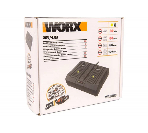 Двойное зарядное устройство WORX WA3883, 20В, 2*2A Двойное зарядное устройство WORX WA3883, 20В, 2*2A