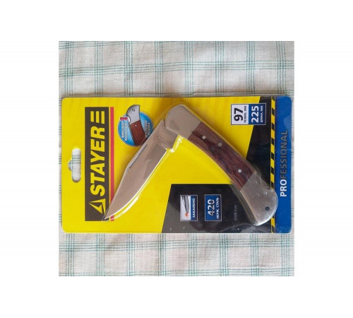 STAYER 97 мм, 3 мм, ручка с деревянными вставками, складной нож 47620-2_z01 STAYER 97 мм, 3 мм, ручка с деревянными вставками, складной нож 47620-2_z01