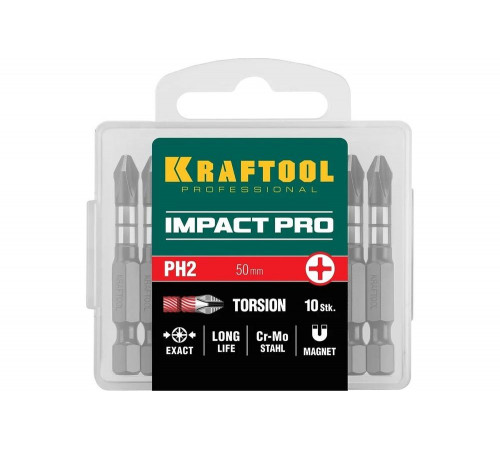 KRAFTOOL  Impact Pro PH 2, 50 мм, 10 шт, Ударные биты (26191-2-50-S10)