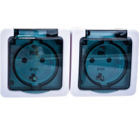 Двухместная розетка IEK для открытой установки, с заземляющим контактом, с крышкой РСб22-3-ГПБд IP54 ERMP22-K03-16-54-EC