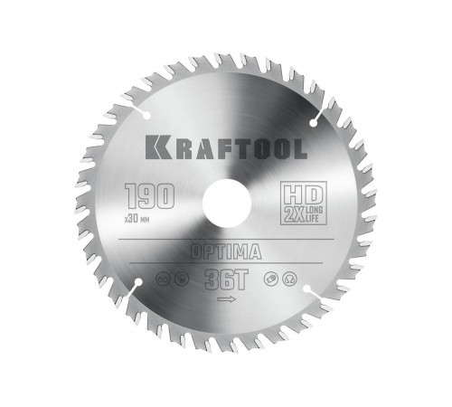 Диск пильный по дереву KRAFTOOL Optima 190x30 мм, 36Т 36951-190-30