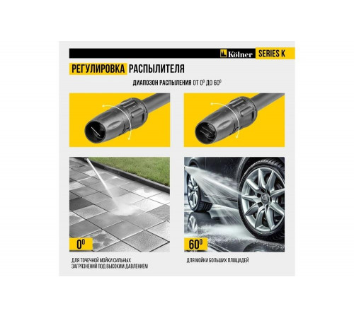 Мойка высокого давления Kolner, k170 lux, 170/120 бар, 2500вт, 450л/ч, метал.помпа, шланг 8м, кабель 5м, 8140100116