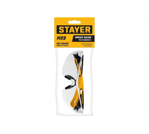 Защитные очки STAYER Mx-9 прозрачные, двухкомпонентные дужки, открытого типа 110490 Защитные очки STAYER Mx-9 прозрачные, двухкомпонентные дужки, открытого типа 110490