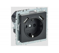 1-местная розетка IEK Brite с заземлением с защитными шторками 16а с usb a+a 5в 3,1а рюш10-2-брч черный BR-R14-16-U21-D31-K02