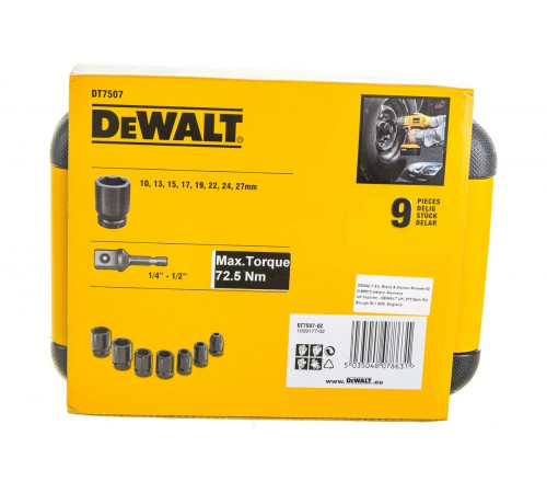 Набор ударных торцевых головок (10-27 мм; 1/2"; 9 шт.) DEWALT DT7507