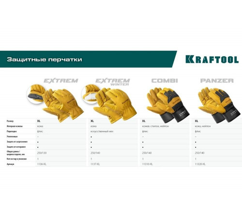 Кожаные перчатки KRAFTOOL Extrem XL 1136-XL Кожаные перчатки KRAFTOOL Extrem XL 1136-XL