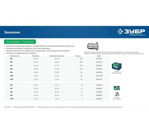 ЗУБР М12, 1.0-4.0 мм, 80 шт., заклепки резьбовые с насечками 31317-12 Профессионал ЗУБР М12, 1.0-4.0 мм, 80 шт., заклепки резьбовые с насечками 31317-12 Профессионал
