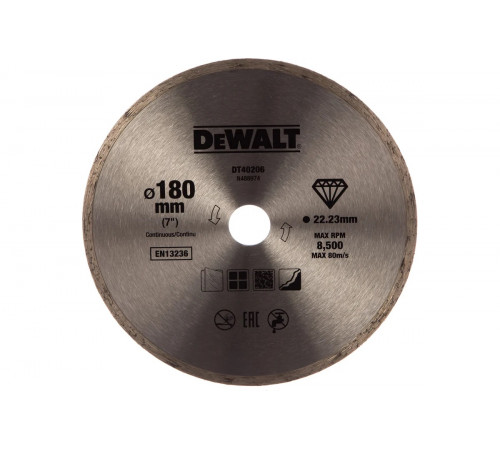 Алмазный круг сплошной по керамике 180х22.2 мм DEWALT DT40206