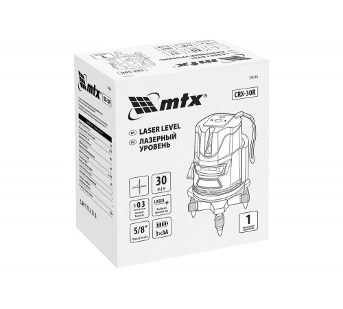 Лазерный уровень MTX crx-30r, 30 м, красный луч, батарейки, резьба 5/8" 35030 Лазерный уровень MTX crx-30r, 30 м, красный луч, батарейки, резьба 5/8" 35030
