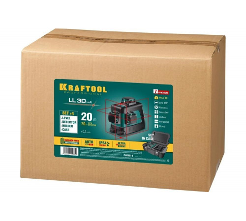 KRAFTOOL линейный лазерный нивелир с детектором и держателем в кейсе LL3D 4 34640-4 Professional KRAFTOOL линейный лазерный нивелир с детектором и держателем в кейсе LL3D 4 34640-4 Professional
