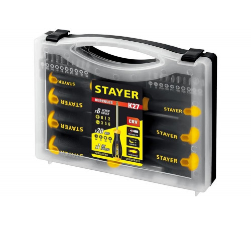 STAYER Hercules-K27 27 предм., Набор отверток с насадками (25827) STAYER Hercules-K27 27 предм., Набор отверток с насадками (25827)