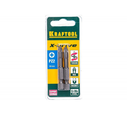 KRAFTOOL PZ2, 50 мм, 2 шт., кованые профессиональные биты X-DRIVE 26123-2-50-2 KRAFTOOL PZ2, 50 мм, 2 шт., кованые профессиональные биты X-DRIVE 26123-2-50-2