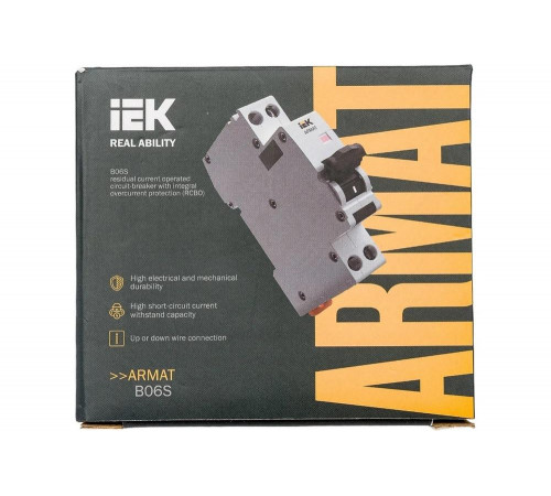 IEK ARMAT B06S - автоматический выключатель дифференциального тока 0.236, 95мм, 25мм, 83мм, Арт. AR-B06S-1N-B16C030