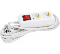 Удлинитель IEK У02К-выкл., 2 места, 2Р+РЕ, 5 метров, 3х1мм2, 16А/250 WYP10-16-02-05-ZK-N