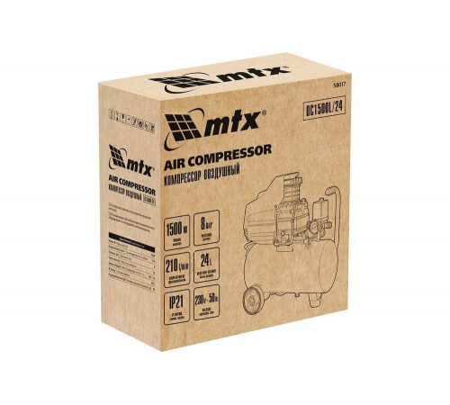 Воздушный компрессор MTX dc1500l/24, 1,5 квт, 24 л, 210 л/мин 58017 Воздушный компрессор MTX dc1500l/24, 1,5 квт, 24 л, 210 л/мин 58017