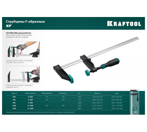 KRAFTOOL XF-1500/120 120х1500 мм, Струбцина F (32011-120-1500) KRAFTOOL XF-1500/120 120х1500 мм, Струбцина F (32011-120-1500)
