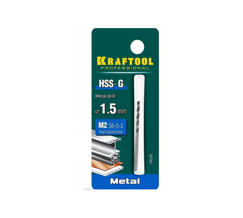 KRAFTOOL Ø 1.5 х 43 мм, HSS-G, сталь М2 (S6-5-2), класс A, сверло по металлу 29651-1.5 Pro KRAFTOOL Ø 1.5 х 43 мм, HSS-G, сталь М2 (S6-5-2), класс A, сверло по металлу 29651-1.5 Pro