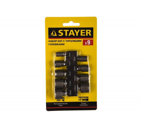 STAYER 9 шт., набор бит с торцовыми головками 26089-H9 STAYER 9 шт., набор бит с торцовыми головками 26089-H9