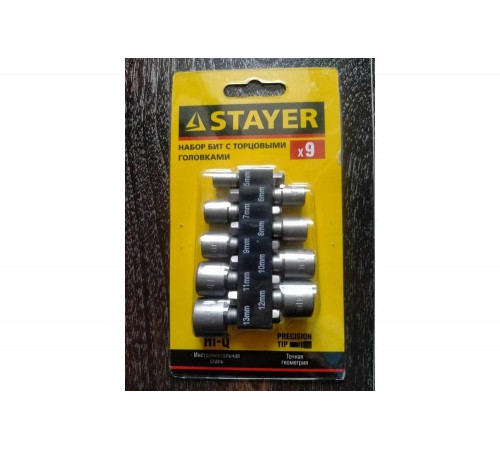 STAYER 9 шт., набор бит с торцовыми головками 26089-H9 STAYER 9 шт., набор бит с торцовыми головками 26089-H9