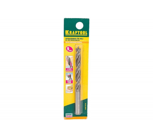 KRAFTOOL d=9 х 115/70 мм, двухленточное, спиральное сверло по дереву 29400-120-09 KRAFTOOL d=9 х 115/70 мм, двухленточное, спиральное сверло по дереву 29400-120-09