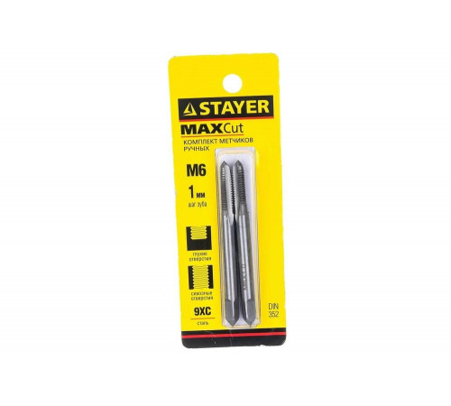 STAYER M6 х 1.0 мм, 2 шт., комплект метчиков MaxCut 28025-06-1.0-H2 STAYER M6 х 1.0 мм, 2 шт., комплект метчиков MaxCut 28025-06-1.0-H2