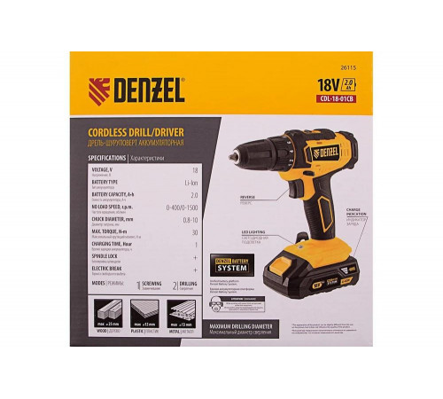 Аккумуляторная дрель-шуруповерт Denzel CDL-18-01CB 26115