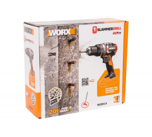 Ударная аккумуляторная бесщеточная дрель-шуруповерт WORX WX354.9
