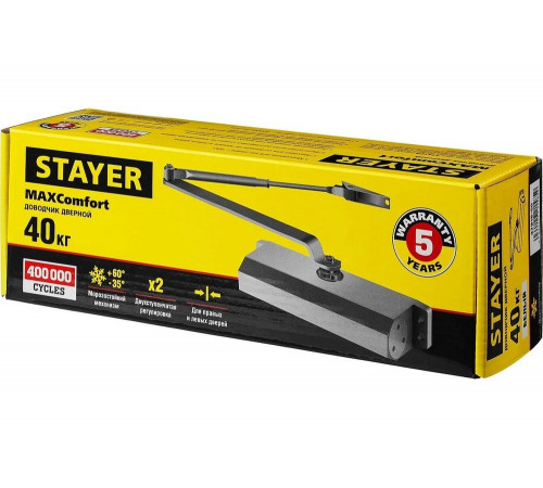 STAYER вес двери 40 кг, высота 36 мм, материал силумин, доводчик дверной MAXComfort 37916-50 STAYER вес двери 40 кг, высота 36 мм, материал силумин, доводчик дверной MAXComfort 37916-50