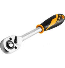 Трещотка TOLSEN GRIPro 3/8", 205 мм, 72 зубца, флажковая, с кнопкой TT15119